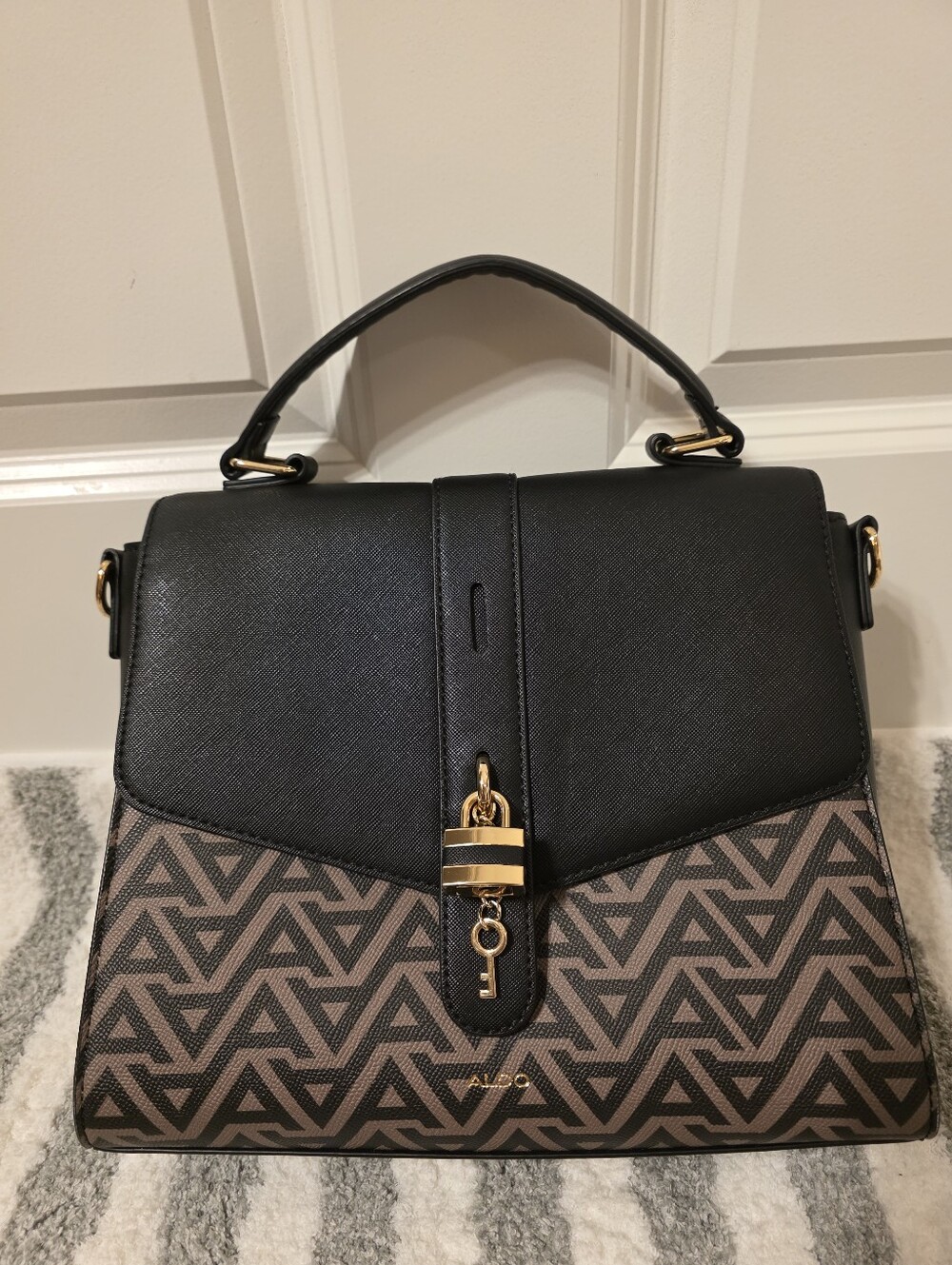 ALDO Black and Brown Top-Handle Logo Satchel Crossbody